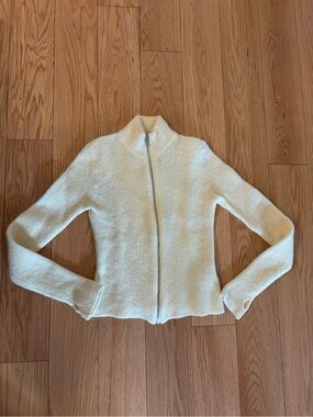Ganni Yellow Ribbed Zip Cardigan